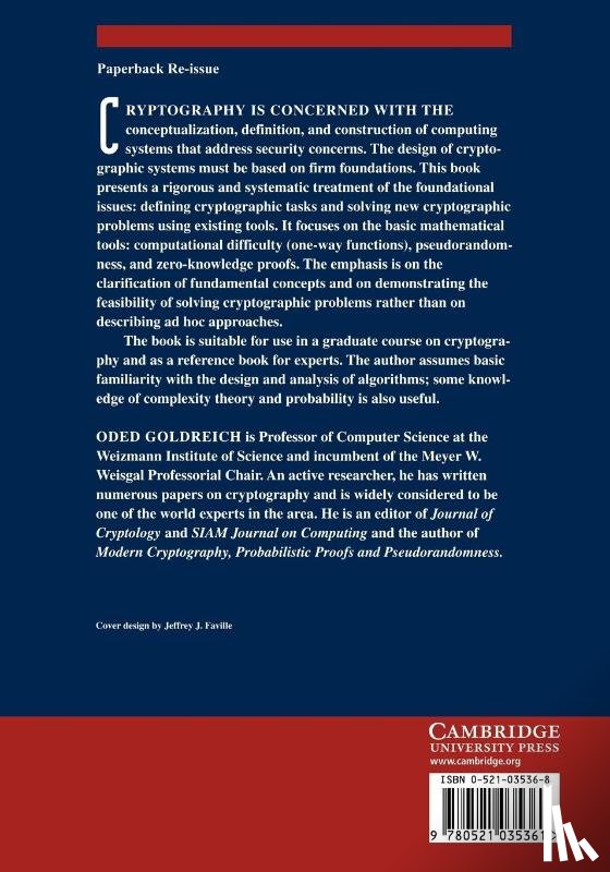 Goldreich, Oded (Weizmann Institute of Science - Foundations of Cryptography: Volume 1, Basic Tools