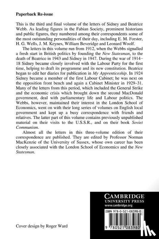 Webb - The Letters of Sidney and Beatrice Webb: Volume 3, Pilgrimage 1912–1947