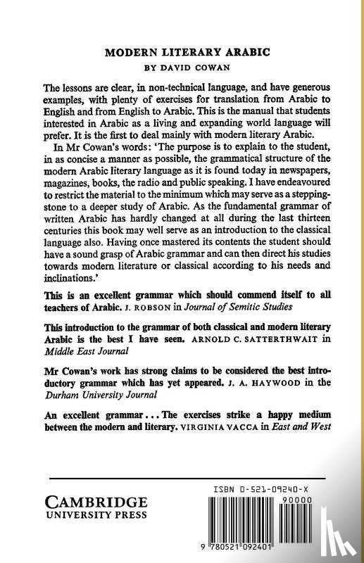 Cowan, David - An Introduction to Modern Literary Arabic