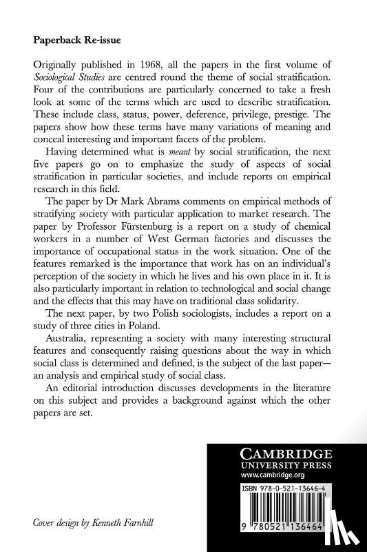 Jackson, J. A. - Social Stratification: Volume 1, Sociological Studies