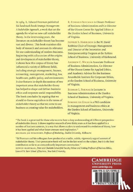 Freeman, R. Edward (University of Virginia), Harrison, Jeffrey S. (University of Richmond, Wicks, Andrew C. (University of Virginia), Parmar, Bidhan L. (University of Virginia) - Stakeholder Theory