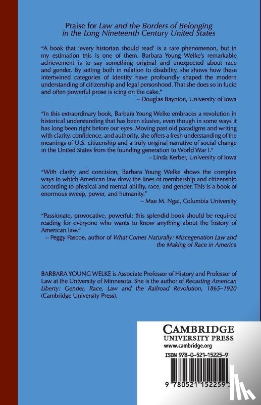 Welke, Barbara Young (University of Minnesota) - Law and the Borders of Belonging in the Long Nineteenth Century United States