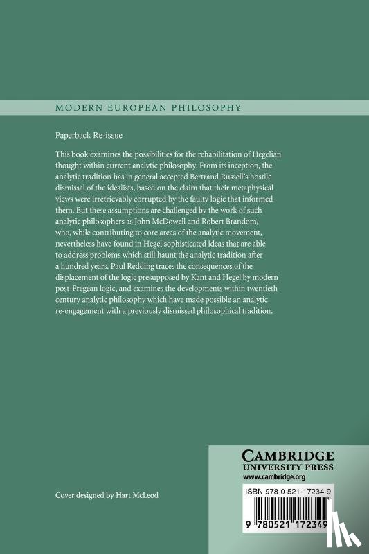 Redding, Paul (University of Sydney) - Analytic Philosophy and the Return of Hegelian Thought