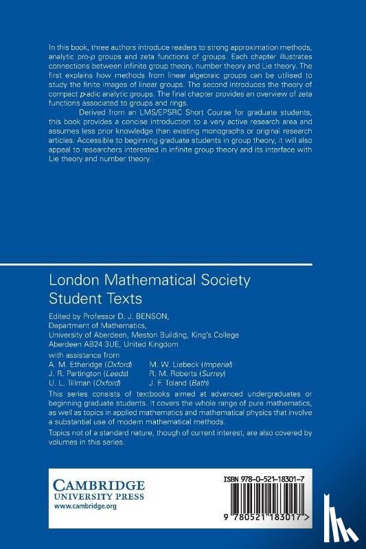 Klopsch, Benjamin (Royal Holloway, Nikolov, Nikolay (Imperial College London), Voll, Christopher (University of Southampton) - Lectures on Profinite Topics in Group Theory