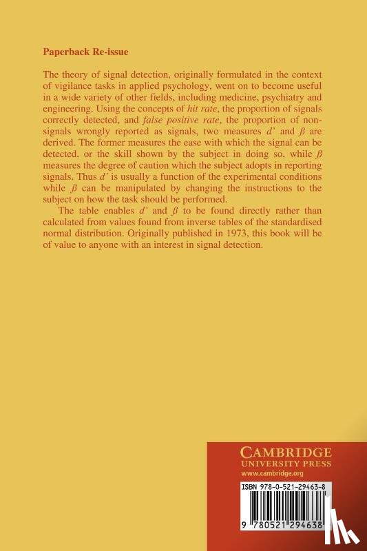 Freeman, P. R. - Table of d' and ß