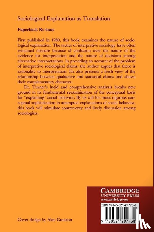 Turner, Stephen P. (University of South Florida) - Sociological Explanation As Translation