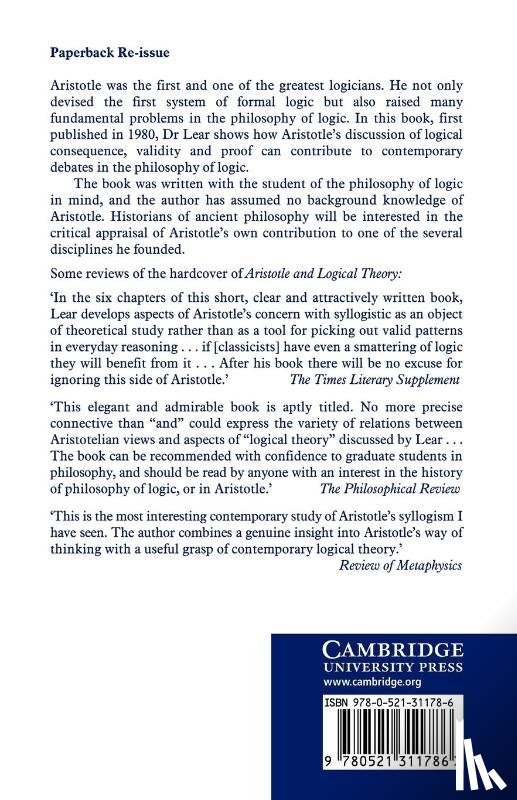 Lear, Jonathan - Aristotle and Logical Theory