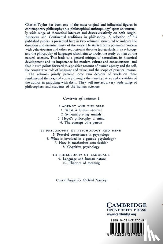 Taylor, Charles (McGill University - Philosophical Papers: Volume 1, Human Agency and Language