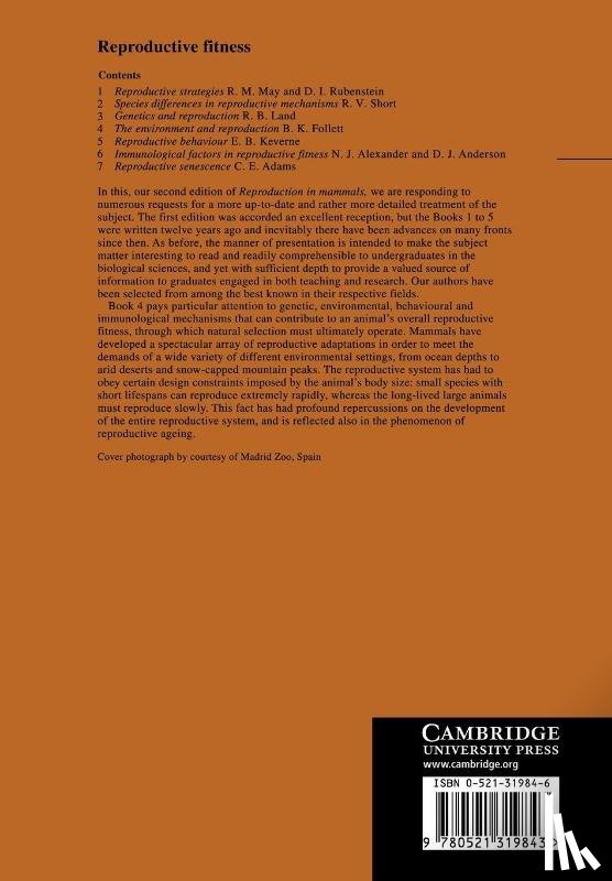  - Reproduction in Mammals: Volume 4, Reproductive Fitness