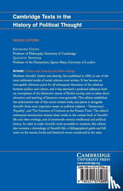 Arnold, Matthew - Arnold: 'Culture and Anarchy' and Other Writings