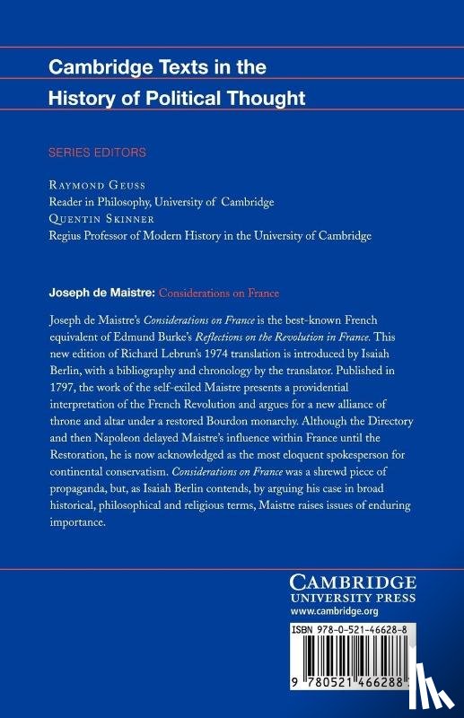 Maistre, Joseph de - Maistre: Considerations on France