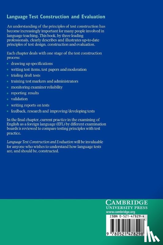 Alderson, J. Charles (Lancaster University), Clapham, Caroline (Lancaster University), Wall, Dianne (Lancaster University) - Language Test Construction and Evaluation