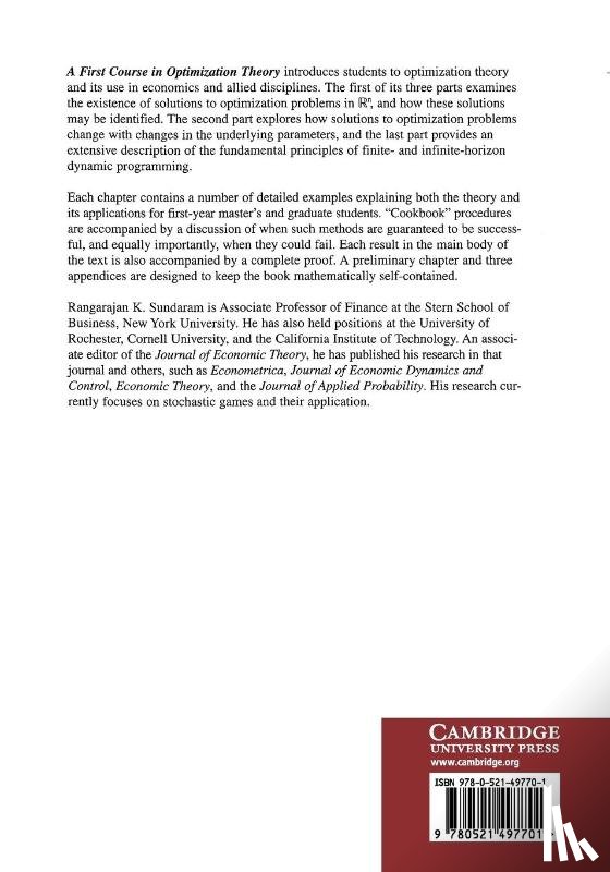 Sundaram, Rangarajan K. (Stern School of Business - A First Course in Optimization Theory