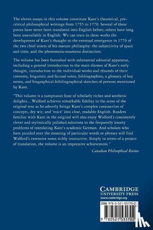 Kant, Immanuel - Theoretical Philosophy, 1755–1770