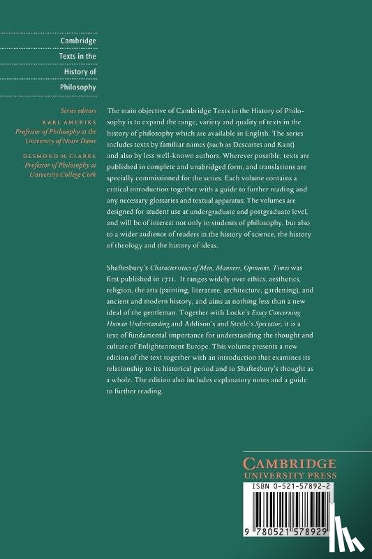 Shaftesbury, Lord - Shaftesbury: Characteristics of Men, Manners, Opinions, Times