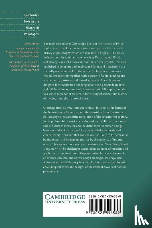 Bruno, Giordano - Giordano Bruno: Cause, Principle and Unity