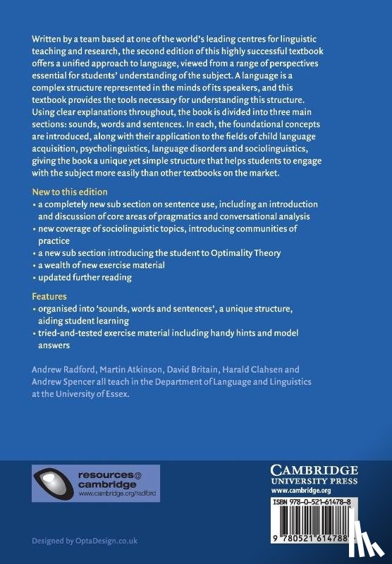 Radford, Andrew (University of Essex), Atkinson, Martin (University of Essex), Britain, David (University of Essex), Clahsen, Harald (University of Essex) - Linguistics