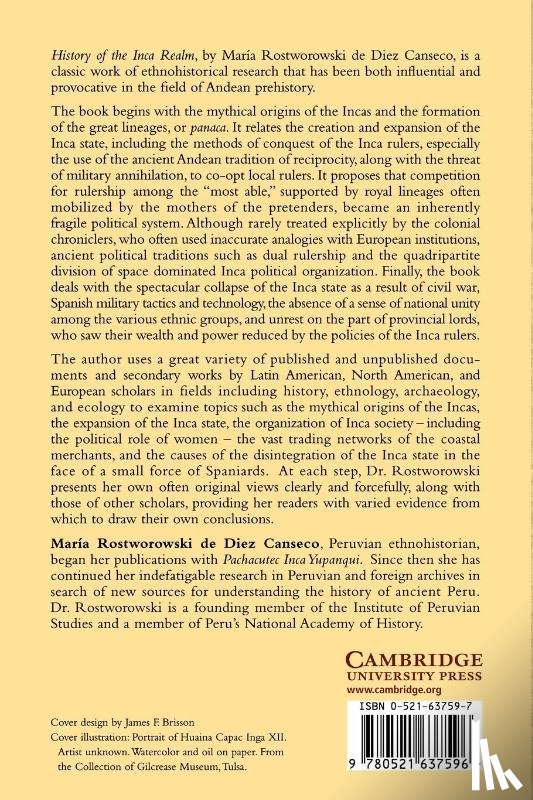 Rostworowski de Diez Canseco, Maria - History of the Inca Realm