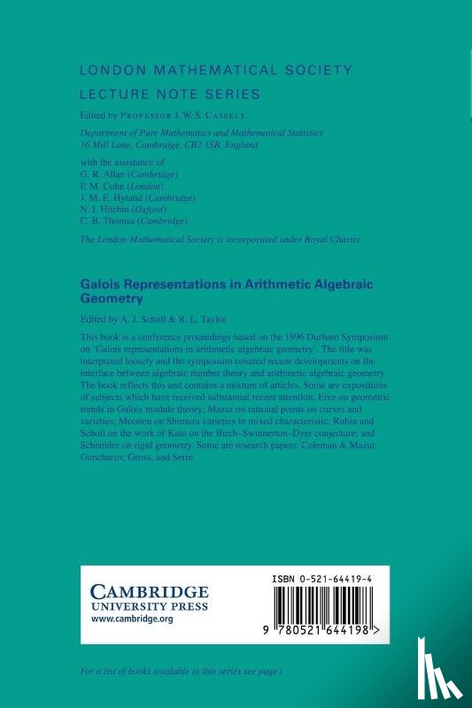  - Galois Representations in Arithmetic Algebraic Geometry