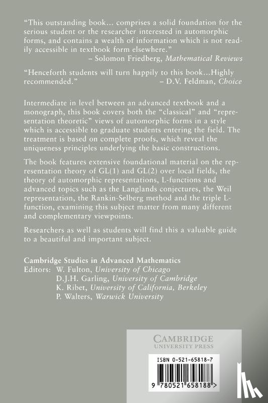 Bump, Daniel (Stanford University - Automorphic Forms and Representations