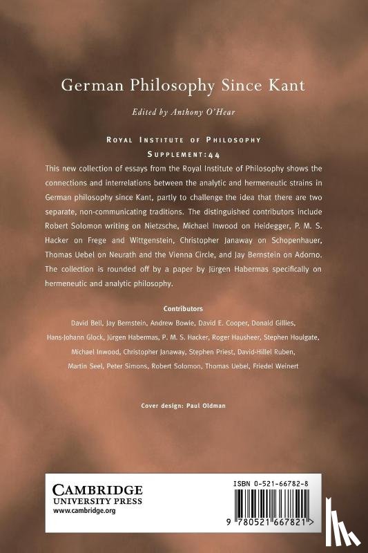  - German Philosophy since Kant