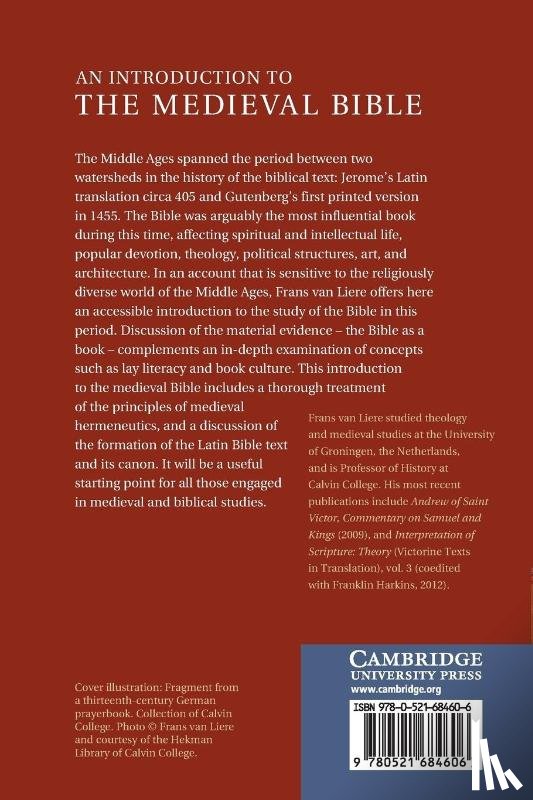 van Liere, Frans (Professor of History - An Introduction to the Medieval Bible