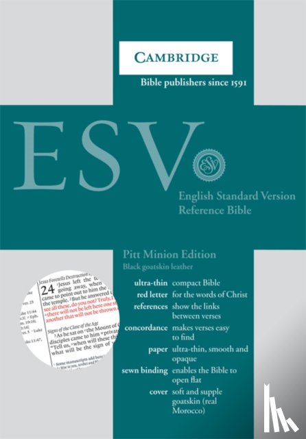 Baker Publishing Group - ESV Pitt Minion Reference Bible, Black Goatskin Leather, Red-letter Text, ES446:XR