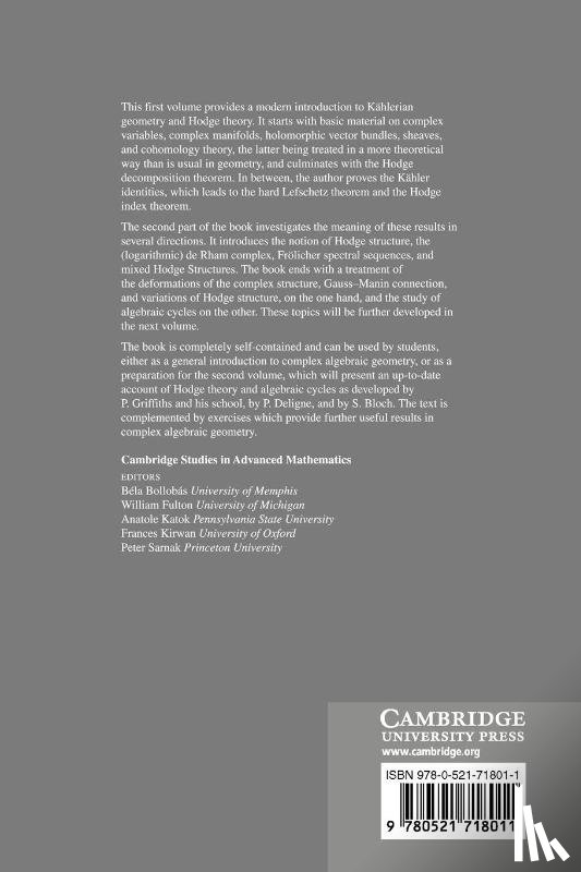 Voisin, Claire (Centre de Mathematiques de Jussieu - Hodge Theory and Complex Algebraic Geometry I: Volume 1