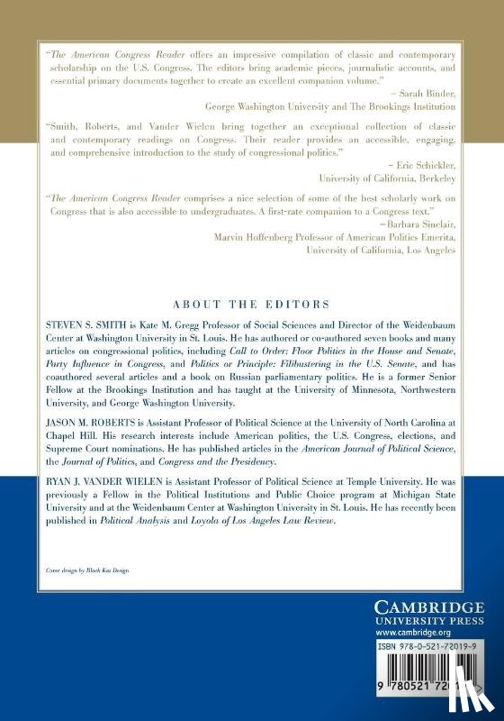 Smith, Steven S. (Washington University, Roberts, Jason M. (University of North Carolina, Vander Wielen, Ryan J. (Temple University - The American Congress Reader