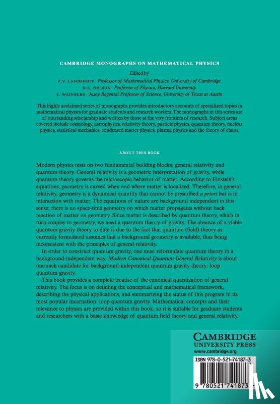 Thiemann, Thomas (Max-Planck-Institut fur Gravitationsphysik - Modern Canonical Quantum General Relativity