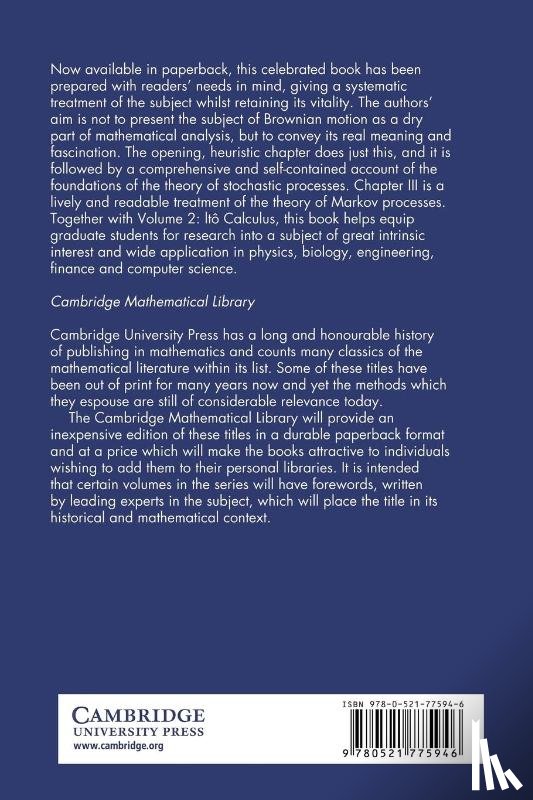Rogers, L. C. G. (University of Bath), Williams, David (University of Wales - Diffusions, Markov Processes, and Martingales: Volume 1, Foundations