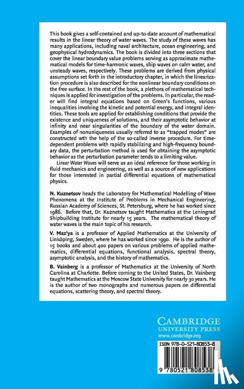 Kuznetsov, N. (Russian Academy of Sciences, Maz'ya, V. (Linkopings Universitet, Vainberg, B. (University of North Carolina - Linear Water Waves