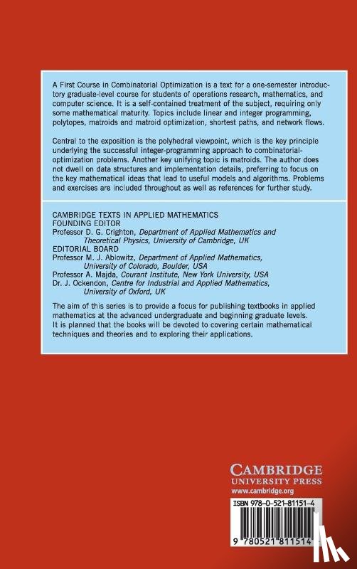 Lee, Jon (IBM T J Watson Research Center - A First Course in Combinatorial Optimization