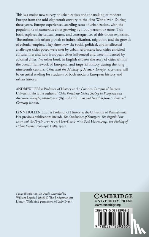 Lees, Andrew (Rutgers University, Lees, Lynn Hollen (University of Pennsylvania) - Cities and the Making of Modern Europe, 1750–1914