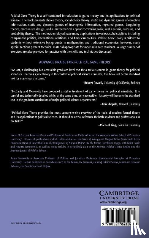 McCarty, Nolan (Princeton University, Meirowitz, Adam (Princeton University - Political Game Theory