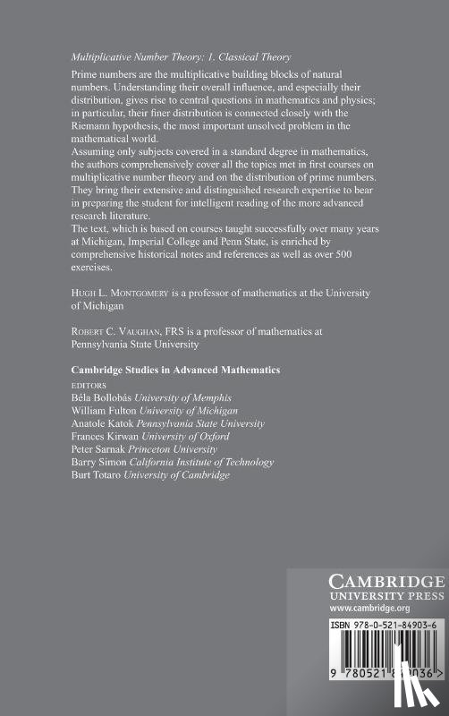 Montgomery, Hugh L. (University of Michigan, Vaughan, Robert C. (Pennsylvania State University) - Multiplicative Number Theory I