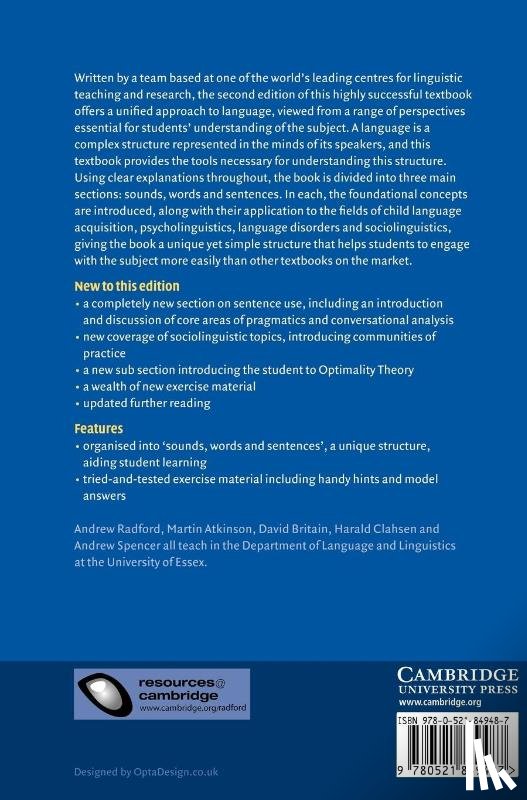Radford, Andrew (University of Essex), Atkinson, Martin (University of Essex), Britain, David (University of Essex), Clahsen, Harald (University of Essex) - Linguistics