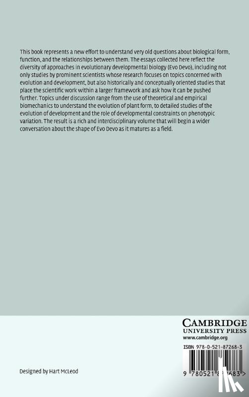  - Form and Function in Developmental Evolution