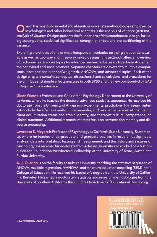 Gamst, Glenn, Meyers, Lawrence S. (California State University, Guarino, A. J. (Auburn University - Analysis of Variance Designs