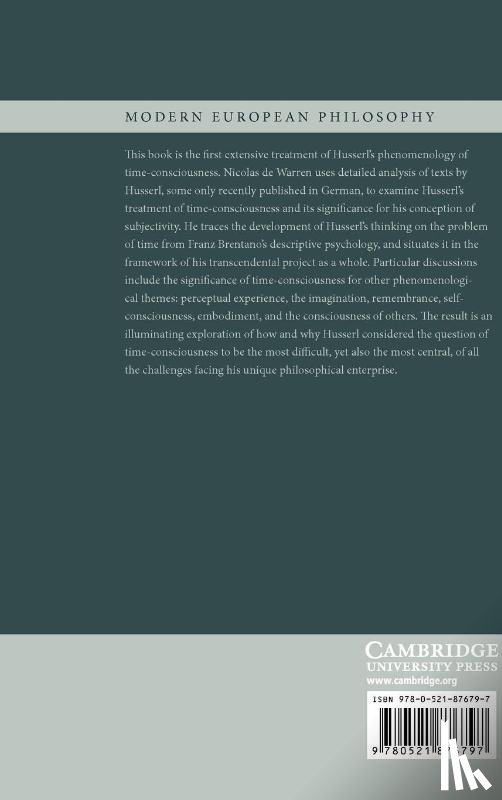 Warren, Nicolas de (Wellesley College - Husserl and the Promise of Time