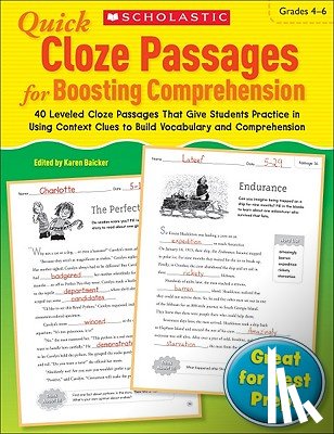 Scholastic - Quick Cloze Passages for Boosting Comprehension: Grades 4-6: 40 Leveled Cloze Passages That Give Students Practice in Using Context Clues to Build Voc