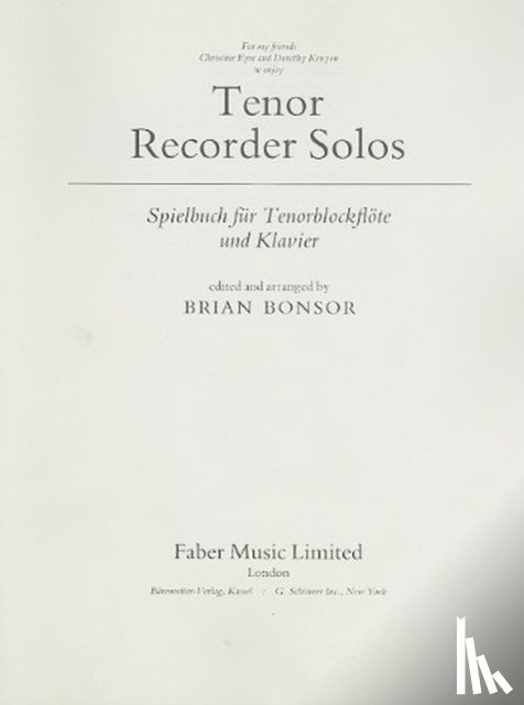 Bonsor, Brian - Tenor Recorder Solos