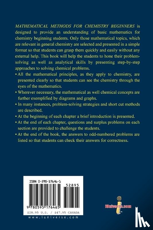 Kumbar, Mahadev - Mathematical Methods for Chemistry Beginners