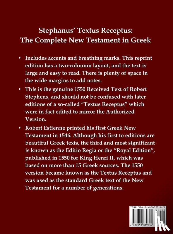 Stephanus, Robertus, Estienne, Robert - Stephanus' Textus Receptus of 1550