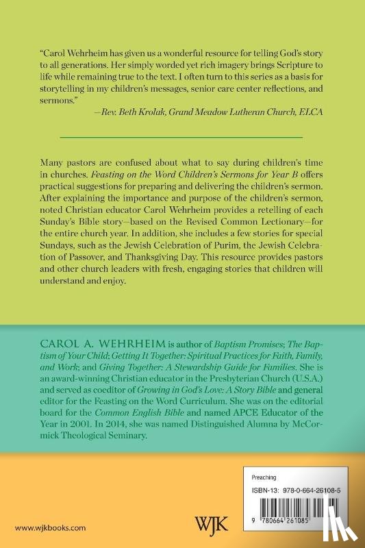 Wehrheim, Carol A - Feasting on the Word Children's Sermons for Year B