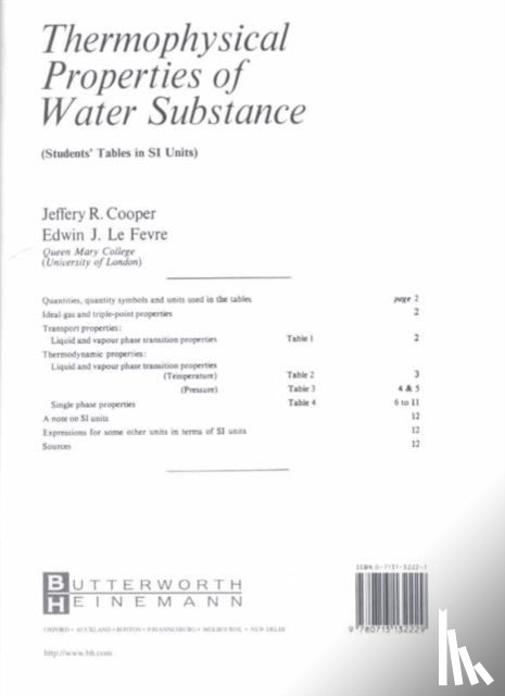 Cooper, Jeffrey, Le Fevre, Edwin - Thermophysical Properties of Water Substance