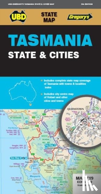 UBD Gregory's - Tasmania State & Cities Map 719 9th ed (waterproof)