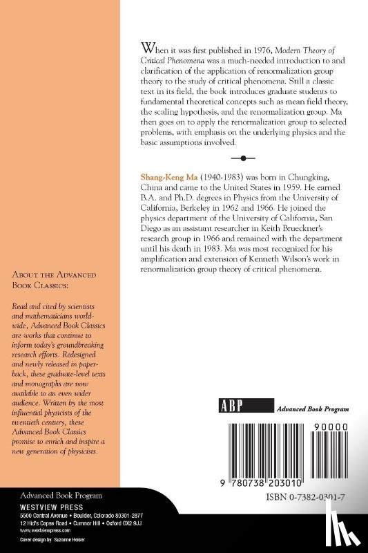 Ma, Shang-keng - Modern Theory Of Critical Phenomena