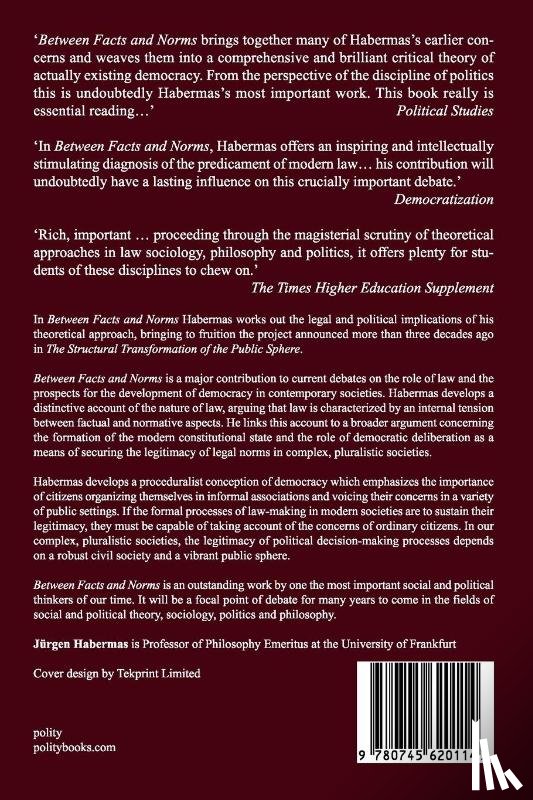 Habermas, Jurgen (Professor of Philosophy Emeritus at the Johann Wolfgang Goethe University in Frankfurt) - Between Facts and Norms