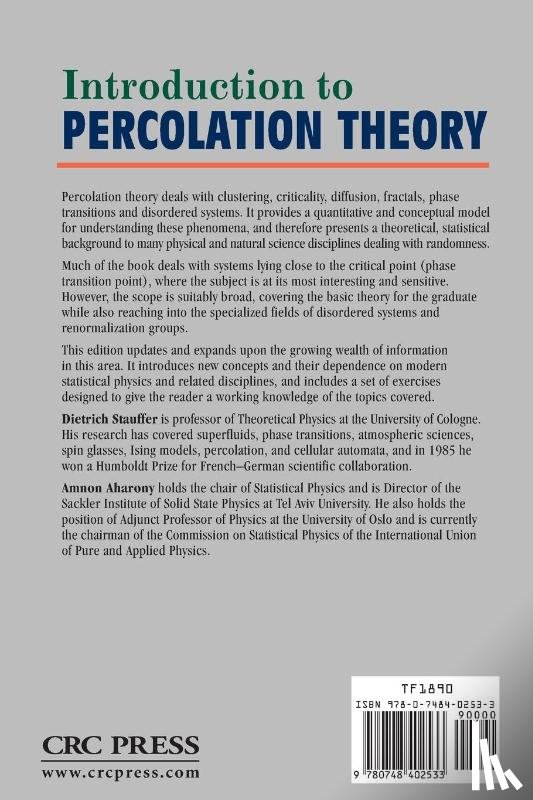 Stauffer, Dietrich (University of Cologne, Aharony, Ammon (Tel Aviv University - Introduction To Percolation Theory